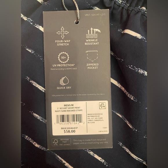 VRST Men 5” Resort Print Shorts Brief Navy Sand Washed Stripe Size Medium - Picture 13 of 15